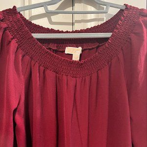 Michael Kors - Medium M - Maroon Long Sleeve Off the Shoulder Ruched Top